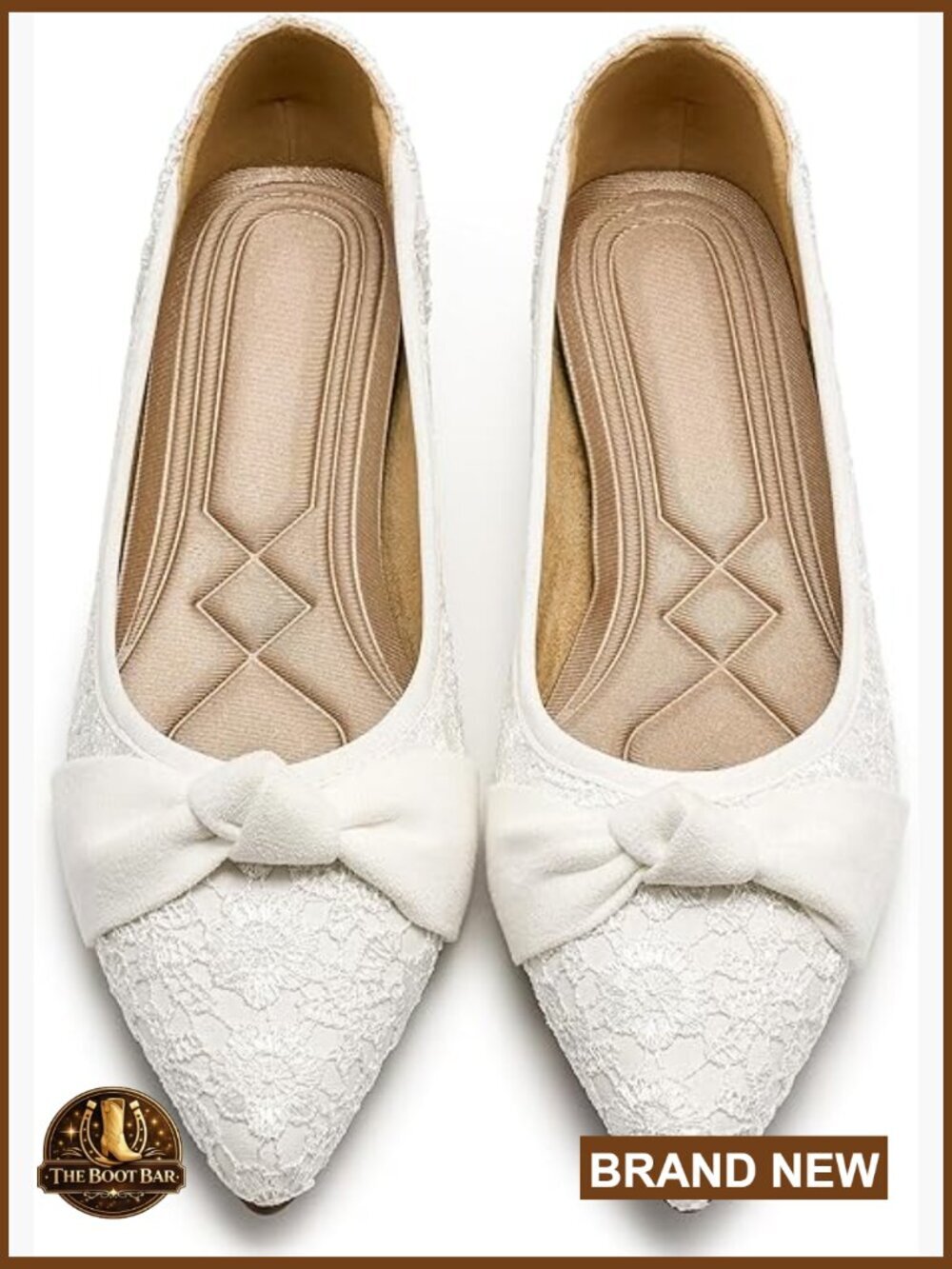 Women's Lace Ballet Flats Pointed Toe Bow Knot Slip On Dress Shoes
